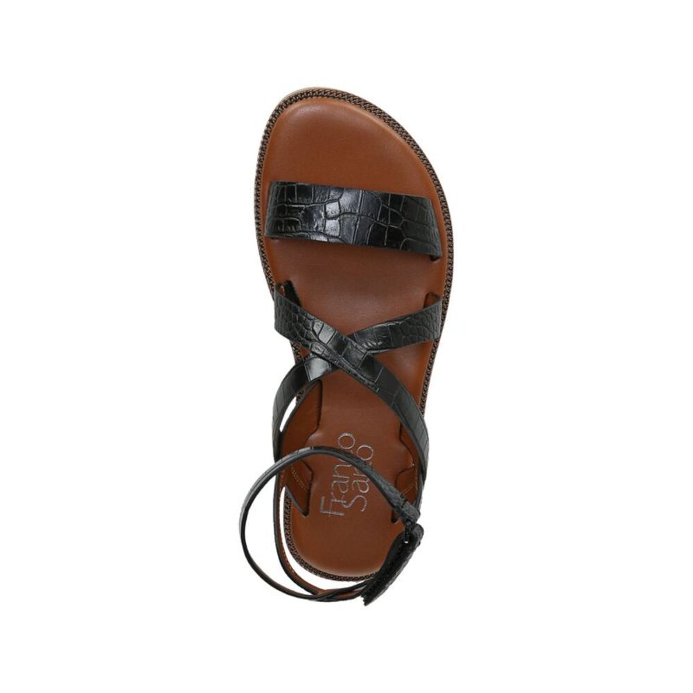 FRANCO SARTO Womens Black Croc Embossed Genevia Open Toe Gladiator Sandles 6 M